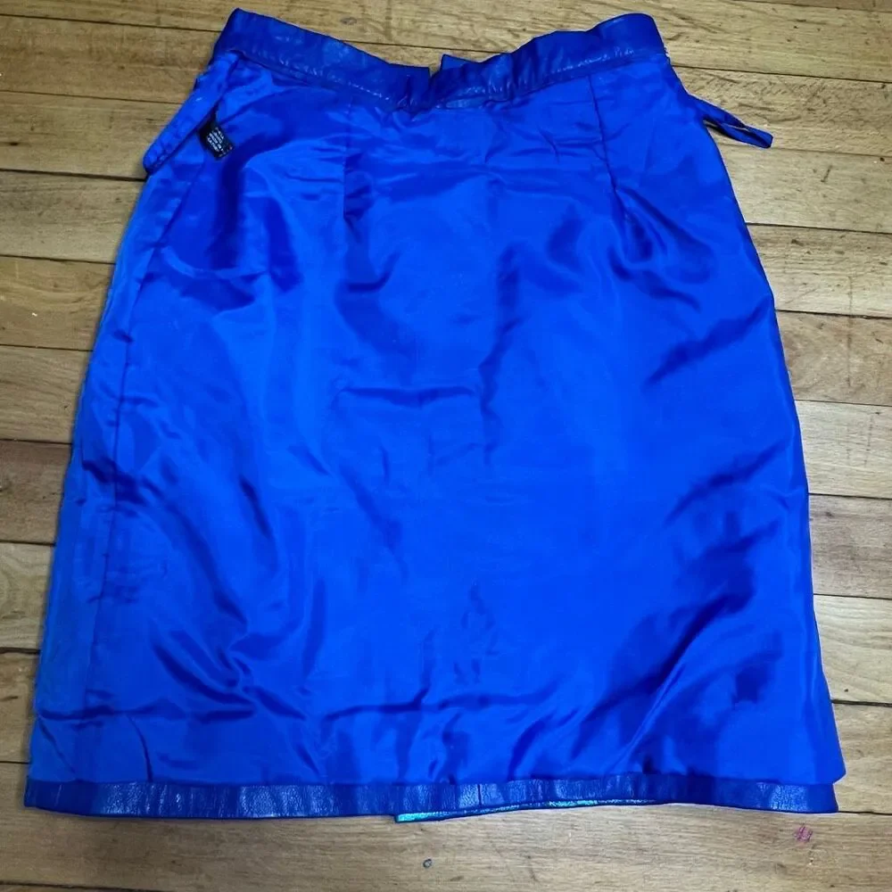 Michael Hoban x North Beach Leather Upcycled Metallic Blue Mini Pencil Skirt 3/4